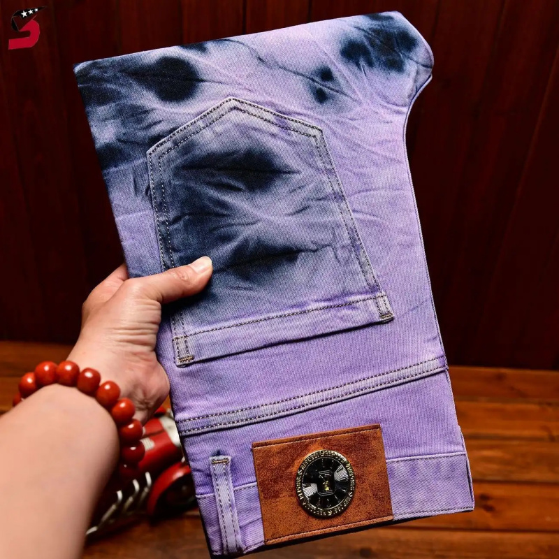 Skinny Tie Men - Jean rétro tie-dye violet de haute