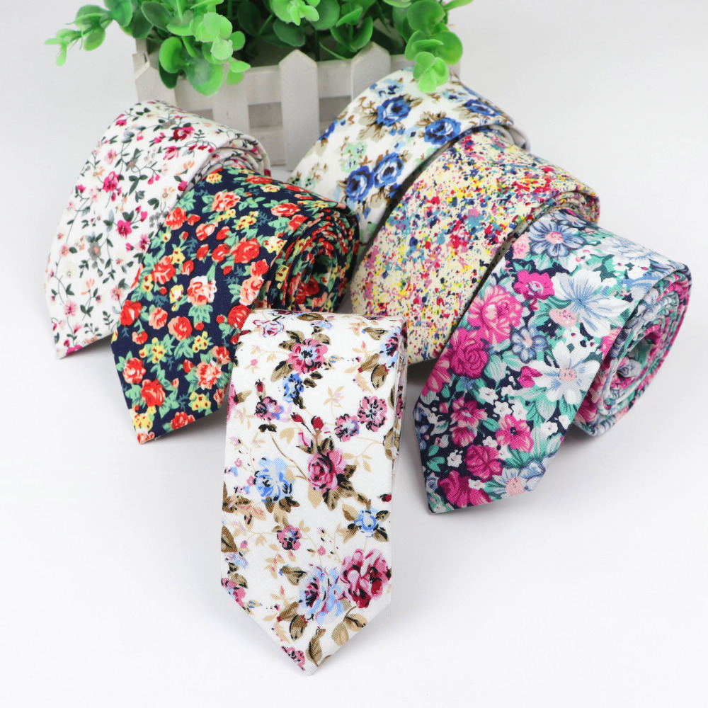 Skinny Tie Men - Cravate à fleurs en coton pour